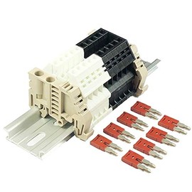 Dinkle Assembly Kit DK2.5N White/Black 10 Gang with Jumpers DIN Rail Terminal Blocks, 12-22 AWG, 20 Amp, 600 Volt