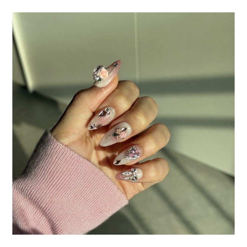 Romantic Rose Nail Tips - L-Coffin / 로맨틱 로즈 네일팁