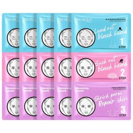 BIOAQUA Blackhead Removing 3-Step Nasal Mask Cleansing Pore Shrinking Serum Moisturizing Smooth Whiteheads Nose Patches (7g+7g+7g) x5pcs