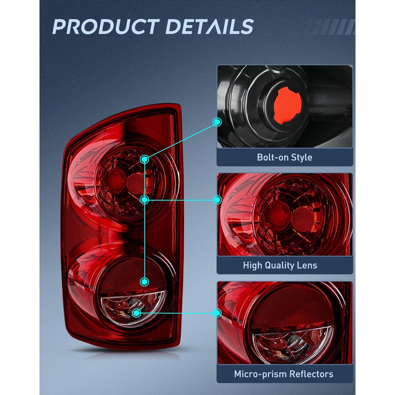 Nilight Taillight Assembly Compatible with 2007 2008 Dodge Ram 1500