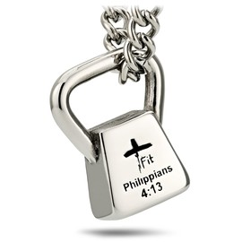Women's Stainless Steel Cross Fit Kettlebell Necklace- Philippians 4:13
