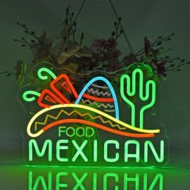 JOMOSPO Mexican Food Neon Sign, Neon Lights Hanging Wall Art Decoration for Business Mexico Restaurant Fast Food Shop/Truck, Bar, Pub, USB Powered Ultra Bright Dimmable, 15.75×11 inches