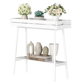 BAMBANG Bamboo Plant Stand Indoor, 2 Tier Small Plant Table, Tall Plant Stand for Indoor Plants, Window Sill Plant Shelf, Flower Pot Holder Plant Bench Plant Rack for Living Room Outdoor, White