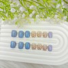 Blue Press on Nails Short Square Fake Nails with Glitter