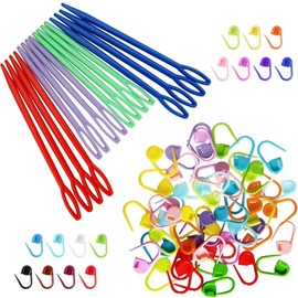 ZXUY 100 Pieces Stitch Markers with 16 Pieces Plastic Colourful Large Eye Craft Knitting Needles,Colorful Crochet Stitch Markers for Knitting Stitch Locking Clips for DIY Sewing Handmade Crafts