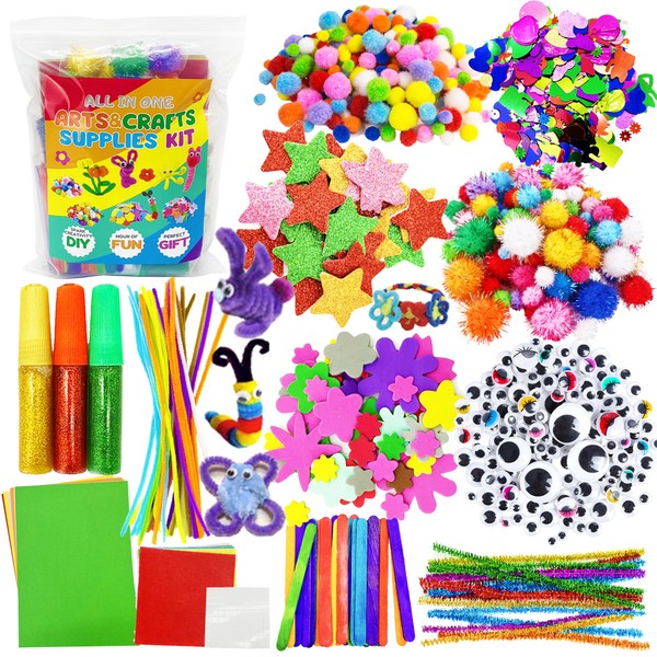 Lubibi Arts and Crafts Supplies for Kids,Toddlers Educational Toy Craft Set,with Craft DIY Art Supplies, Pompoms, Craft Sticks, Sequins, Eyeballs,Suitable for Children Aged 4-12 Years
