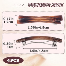 SmallCat 4PCS 2.5 Inch Tortoise Shell Hair Clips for Women, Classic French Hair Barrettes, Curved Glossy Hair Accessories for Women Thick Long Hair (Black, White, Leopard Color, Amber)