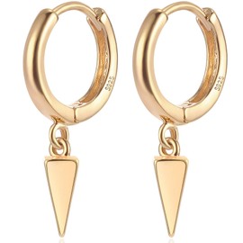 FASHGOOD 925 Sterling Silver Hoop Earrings for Women,14K Gold Plated Small Spike Dangle Drop Hoop Earrings for Men,Boho Hoops,Cartilage Sleeper Huggie Hoops Earring Gold