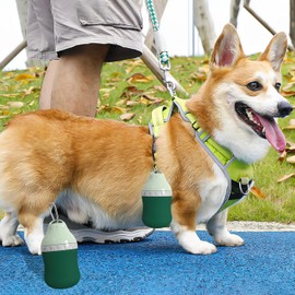 Dog Travel Water Bottle Detachable Bowl Leak Proof Portable ，Silicone Bottle Body，Collapsible and Suitable for Small Pets for Outdoor Walking, Hiking, Travel (Green, 400 ml)