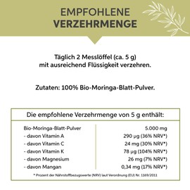 eltabia Bio Moringa Pulver 1kg | Moringa Oleifera Blattpulver in Premium Rohkost Qualität | 100% rein ohne Zusätze Vegan | (DE-ÖKO-007) aus Indien