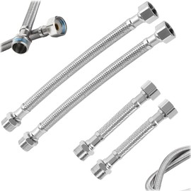 Pack of 4 304 Stainless Steel Flex Hose 3/8, Connection Hose with Stainless Steel Braid, Reinforced Hose 3/8 Inch Throw and Male Thread, for Tap Angle Valve Water Heater (20 cm/10 cm)