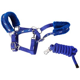 Cwell Equine NEW Horse print fur padded headcollars halter + matching lead ROYAL BLUE (FULL)