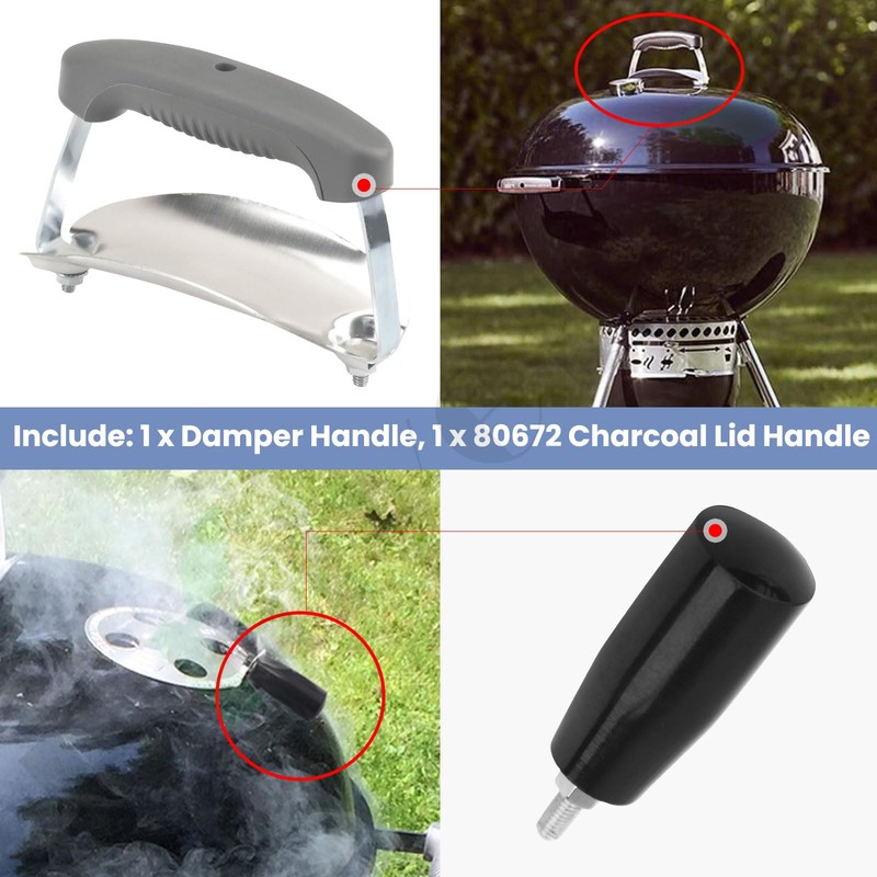 Braveboy Damper & 80672 Charcoal Lid Handle Kit Compatible with