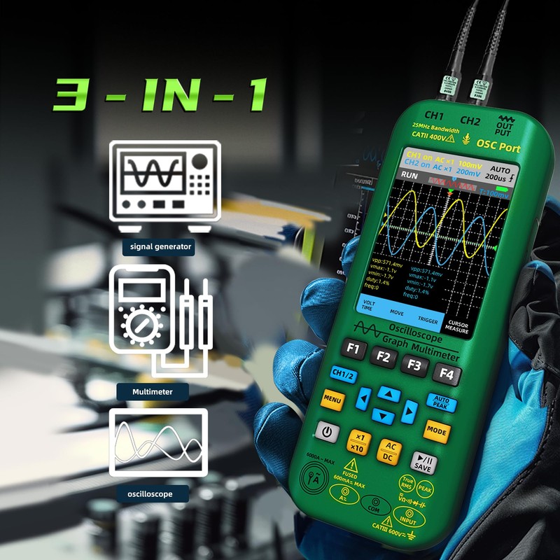 BSIDE Dual Channel Oscilloscope Multimeter 50MHz Bandwidth Handheld oscilloscope 3.98''