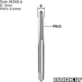 Burkit 2pcs M3 X 0.6 Thread Tap Right Hand, HSS M3 x 0.6 Straight Fluted Machine Tap