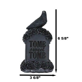 Gothic Raven Crow Perching On Black Roses Graveyard Tomb Headstone Figurine