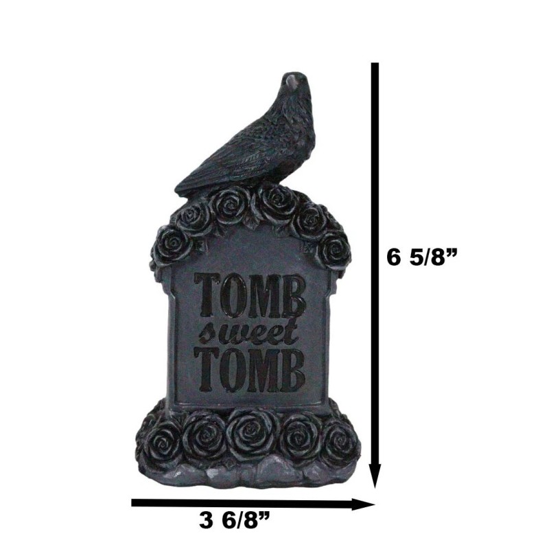 Gothic Raven Crow Perching On Black Roses Graveyard Tomb Headstone