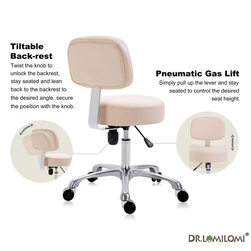 DR.LOMILOMI Extra-Wide Seat Rolling Swivel Clinic Medical Salon Stool Chair