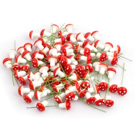 Wisebom Pack of 100 Mushroom Decoration, Mini Toadstools, Mini Red Mushrooms, Mushroom Decoration, Fairy Garden Ornament, Mushrooms, Accessories for Micro Landscape, Garden Decoration, DIY Potting