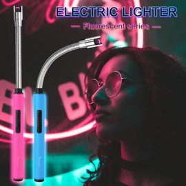 SUPRUS Encendedor fluorescente que brilla en la oscuridad, cuello flexible de 360°, recargable por USB, resistente al viento, triple seguridad para velas, cocinar barbacoas en fiestas (amarillo)