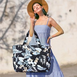 oscaurt Beach Bag Large Tote Bag Women's Handbag Shoulder Bag Beach Bag XXL Family Travel Bag Sports Bag Bath Bag Sauna Bag Gifts for Women, black flowers