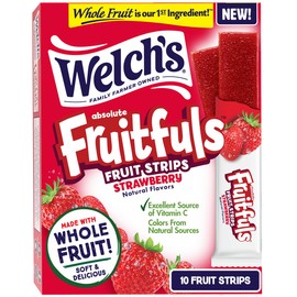 Welch’s Absolute Fruitfuls Fruit Strips, Tasty Dried Fruit Snacks for School Lunches, Strawberry, 0.5oz (Pack of 10)