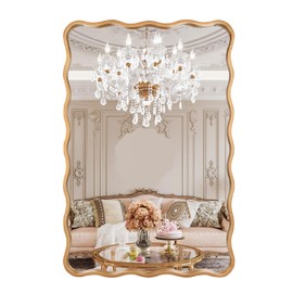 20 * 30 Inch Gold Ripple Rectangle Bathroom Mirror Wall Mounted Large Modern Countryside Suitable for Washroom, Bedroom, Living Room, Entryway