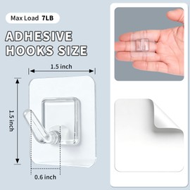 Fzundken 20 Pack Adhesive Wall Hooks for Hanging, Clear Adhesive Towel Coat Hooks, Damage Free Sticky Utility Hooks for Bathroom, Outdoor, Kitchen, Door