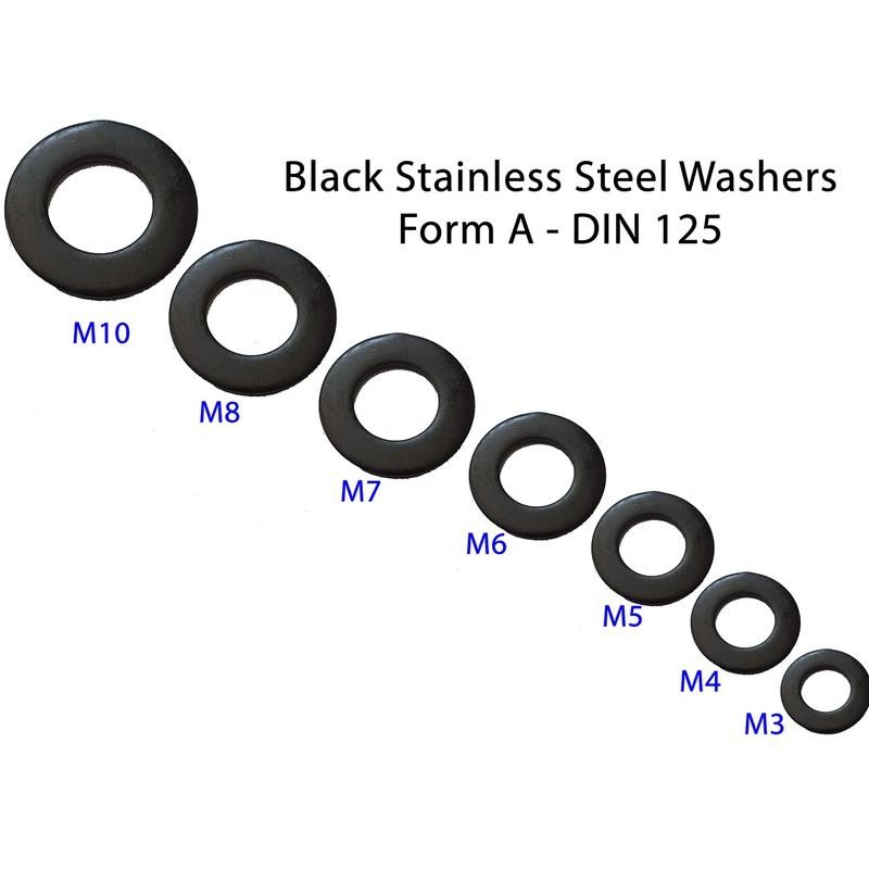 M6 Black Stainless Steel Form A Washers Blackened Washer (Pack