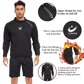 LAZAWG Sauna Jacket for Men Long Sleeves Short Side Zip Sauna Suit Exercise Sweat Suits