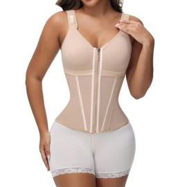 SHAPSHE Waist Shapewear for Women with Bra Tummy Control Girdle Workout Shapewear with Adjustable Shoulder Strap:_Beige_Large