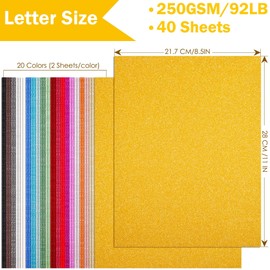 40 Sheets Colored Glitter Cardstock - 20 Colors 21.6x27.9CM Letter Size Sparkly 250gsm/92lb Heavyweight Thick Paper for DIY Decorations,Card Making,Invitations,Postcards PAP09MX40