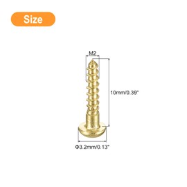 sourcing map Wood Screws M2 x 10mm Slotted Round Head Brass Self-Tapping Screw WoodWorking Screw 60 Pcs