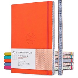 Large B5 Dotted Notebook - Enjoy Bullet Journaling with a Soft Cover 7x10-inch, Non-Bleed Thick 120gsm Paper, Dotted Journal in Orange Color, Japanese Edge Motif - Faux Leather Dot Journal - ZenART