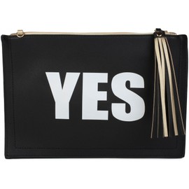 styleBREAKER 'YES' or 'NO' print clutch, tassel pendant upon zipper, arm and shoulder strap, ladies 02012078, Color Gold/Black
