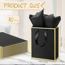 Yeaqee 10 Pack Metallic Paper Gift Bags with Handles and Tissue Paper Thank You Favor Bags for Wedding Bridal Shower Groomsmen 5 Senses Gift Bags for Him Her Birthday 9 x 7 x 3.1''(White, Black)