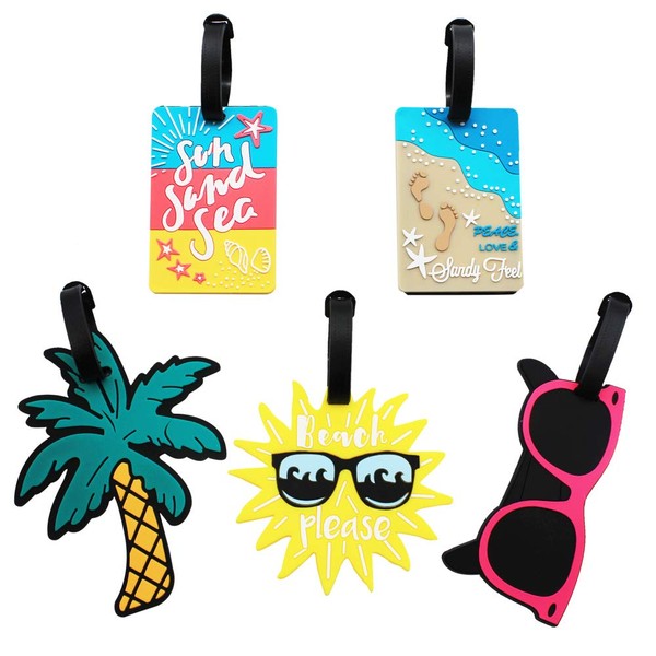 Mziart Cute Luggage Tags for Women Men, Summer Beach Bag Tags Unique Travel Baggage Tags Suitcase Identifier Labels, Set of 5