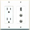 Wallplate City 1 Port HD 2 Port Coax Cable TV- Wall Plate w-Power Outlet White
