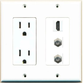 Wallplate City 1 Port HD 2 Port Coax Cable TV- Wall Plate w-Power Outlet White
