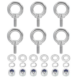 PATIKIL M4 x 11mm Eye Bolt with Nut, 6 Pack 304 Stainless Steel Lifting Shoulder Eyebolt Lift Thread Screws for Hanging, Silver
