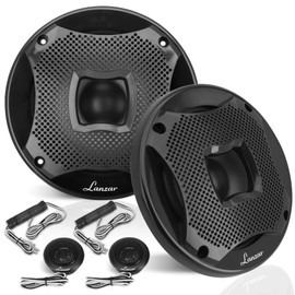 Two Way Marine Speaker System, One Pair 6.5 inch Marine Component Speaker, 450 Watts Max Power with 4 Ohm Impedance, Waterproof, Flush Mount Capability, Resin Treatment Cloth Surround, Black