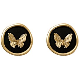 ALRNBY Butterfly Stud Earrings Dainty Gold Black Earrings Pretty Elegant Trendy Jewelry for Women Girls