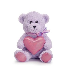 burton+BURTON Lavender Fur Bear with Shiny Pink Heart Plush, 10-inch Height, Kids Toy