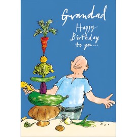 Woodmansterne Grandad Birthday Card - Happy Birthday Card with Quentin Blake Garden Vegetables Design - Birthday Card for Men