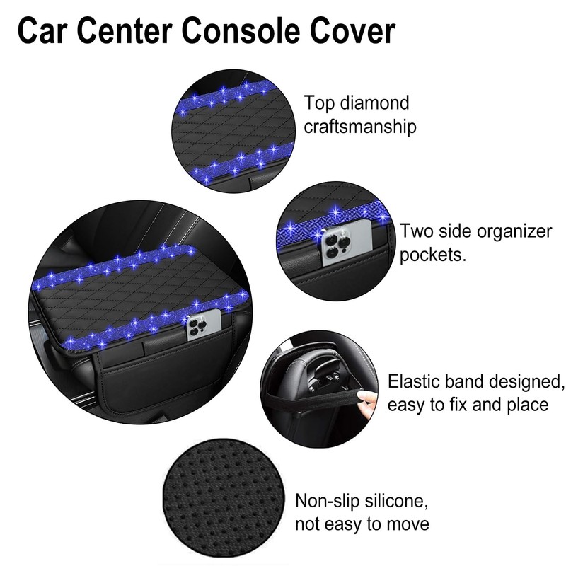NBTEPEM Bling Car Center Console Cover, Leather Car Arm Rest