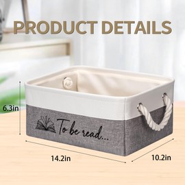 EraGleeVibe Book Storage Basket TBR Book Lover Gifts to Be Read Organizer Bin with Handles Bookworm Gift for Student Teacher Home Classroom Reading Decorative Box Bookish Accessories (Grey)