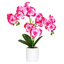 Bloom Life Artificial Orchid in Cement Pot, 13 Realistic Phalaenopsis Flowers with 3 Stems, 18" Tall Faux Orchid Arrangement for Home Decor/Office/Wedding Decor (Pink Purple)
