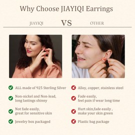 JIAYIQI 925 Sterling Silver Stud Earrings Simple Mini Bar Circle Dot Heart Star Lightning Bolt Stud Earrings 14K Gold Plated Cartilage Earrings Studs for Women Men Hypoallergenic Jewelry, Sterling