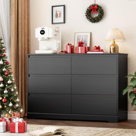 FOTOSOK 6 Drawer Double Dresser, Black Dresser, Modern 6 Chest of Drawers with Deep Drawers, Wide Storage Organizer Cabinet for Living Room Home