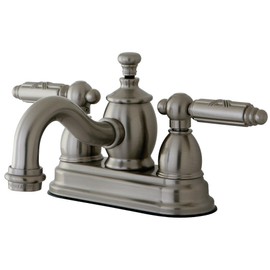 4 in. Georgian Centerset Lavatory Faucet with Brass Pop-Up & Metal Lever Handle Satin Nickel